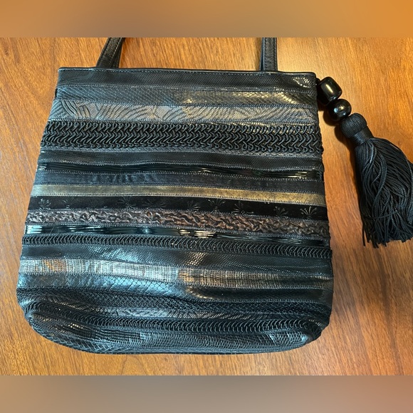 Vintage SHARIF shoulder bag Black patchwork accents pristine condition - Picture 3 of 9